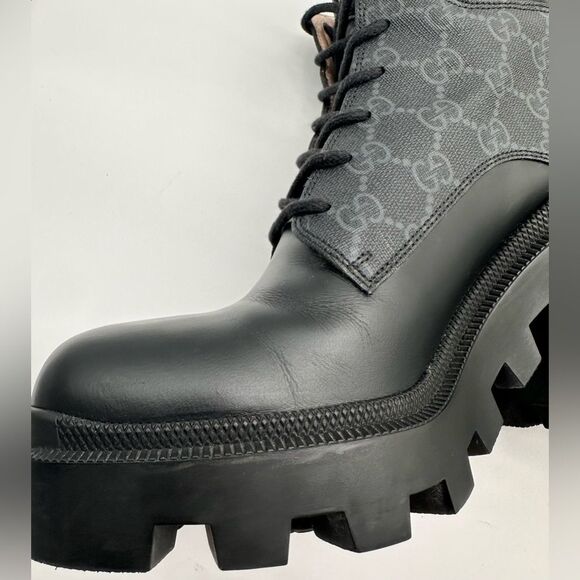 Gucci Apollo GG Monogram Canvas Black Leather Samoa Trip Combat Boots EU 40 US10 - Picture 9 of 13